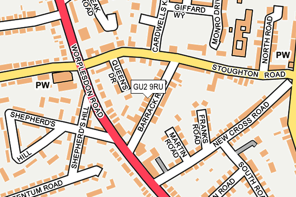GU2 9RU map - OS OpenMap – Local (Ordnance Survey)