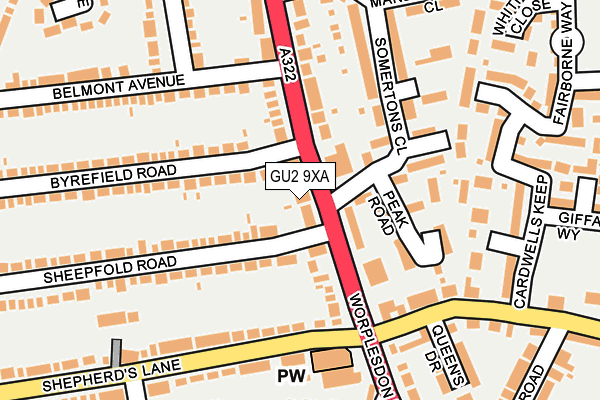 GU2 9XA map - OS OpenMap – Local (Ordnance Survey)