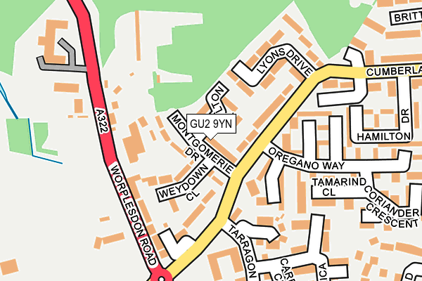 GU2 9YN map - OS OpenMap – Local (Ordnance Survey)