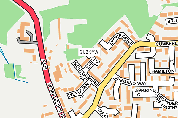 GU2 9YW map - OS OpenMap – Local (Ordnance Survey)