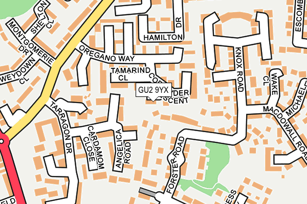 GU2 9YX map - OS OpenMap – Local (Ordnance Survey)
