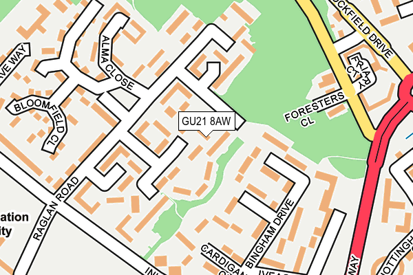 GU21 8AW map - OS OpenMap – Local (Ordnance Survey)