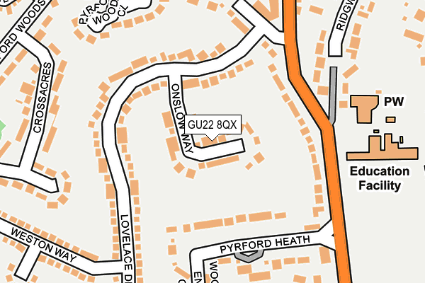 GU22 8QX map - OS OpenMap – Local (Ordnance Survey)