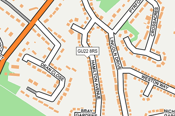 GU22 8RS map - OS OpenMap – Local (Ordnance Survey)