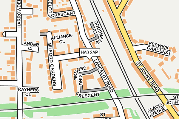 HA0 2AP map - OS OpenMap – Local (Ordnance Survey)