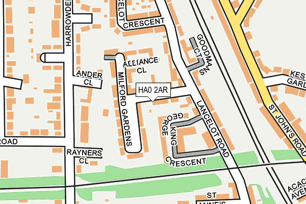 HA0 2AR map - OS OpenMap – Local (Ordnance Survey)