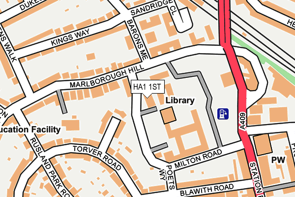 HA1 1ST map - OS OpenMap – Local (Ordnance Survey)