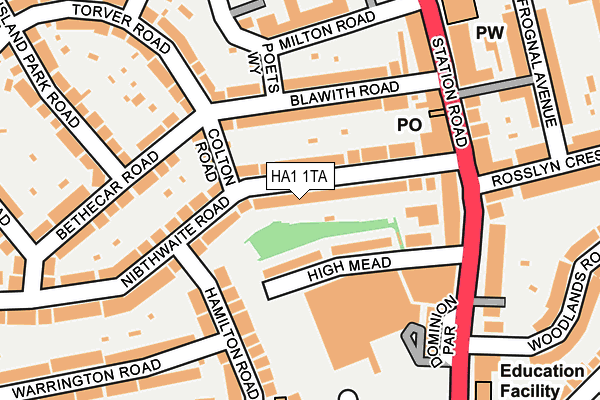 HA1 1TA map - OS OpenMap – Local (Ordnance Survey)