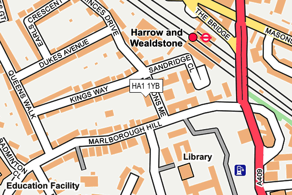 HA1 1YB map - OS OpenMap – Local (Ordnance Survey)