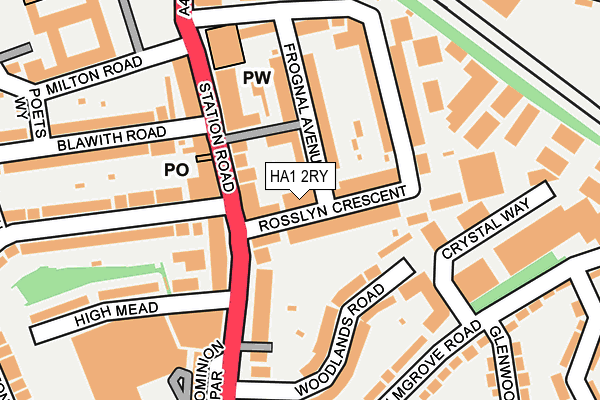 HA1 2RY map - OS OpenMap – Local (Ordnance Survey)