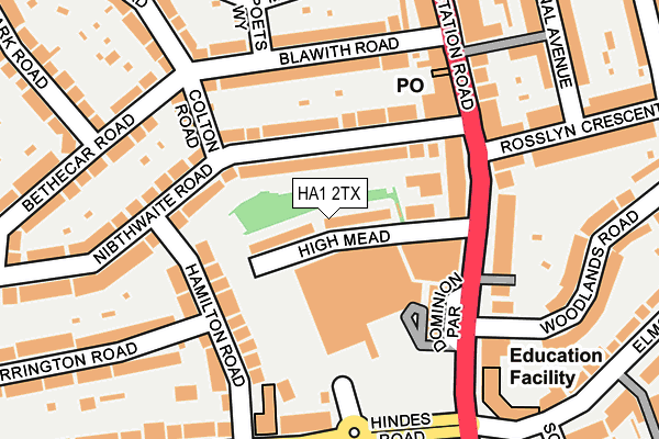 HA1 2TX map - OS OpenMap – Local (Ordnance Survey)