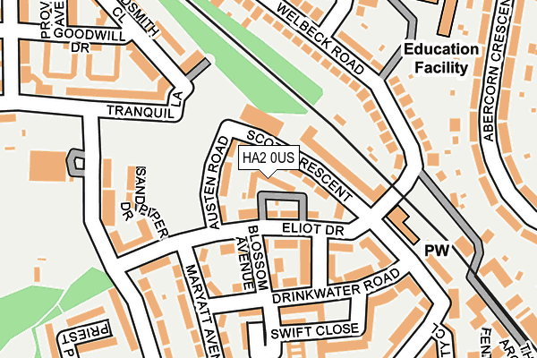 HA2 0US map - OS OpenMap – Local (Ordnance Survey)