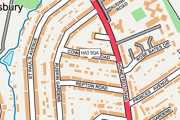 HA3 9QA map - OS OpenMap – Local (Ordnance Survey)