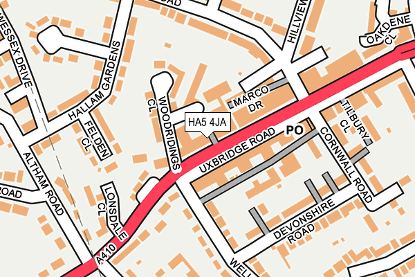 HA5 4JA map - OS OpenMap – Local (Ordnance Survey)