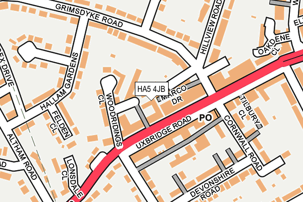 HA5 4JB map - OS OpenMap – Local (Ordnance Survey)
