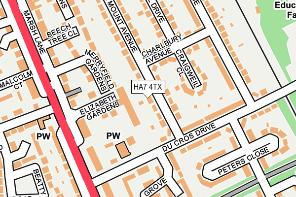 HA7 4TX map - OS OpenMap – Local (Ordnance Survey)