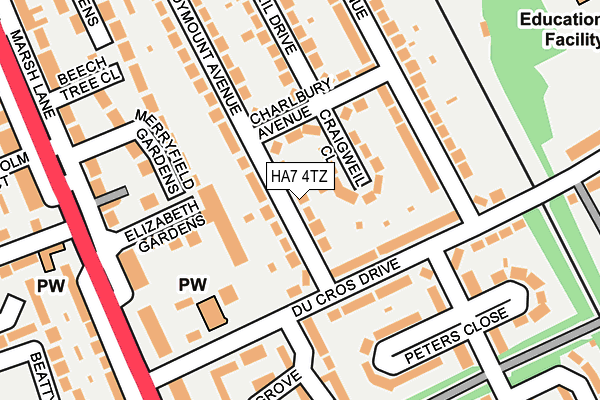 HA7 4TZ map - OS OpenMap – Local (Ordnance Survey)