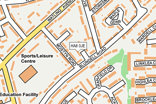 HA8 0JE map - OS OpenMap – Local (Ordnance Survey)