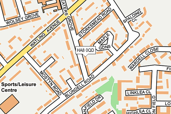 HA8 0QD map - OS OpenMap – Local (Ordnance Survey)