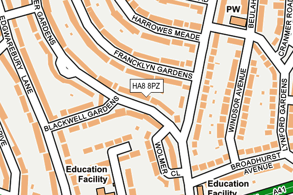 HA8 8PZ map - OS OpenMap – Local (Ordnance Survey)