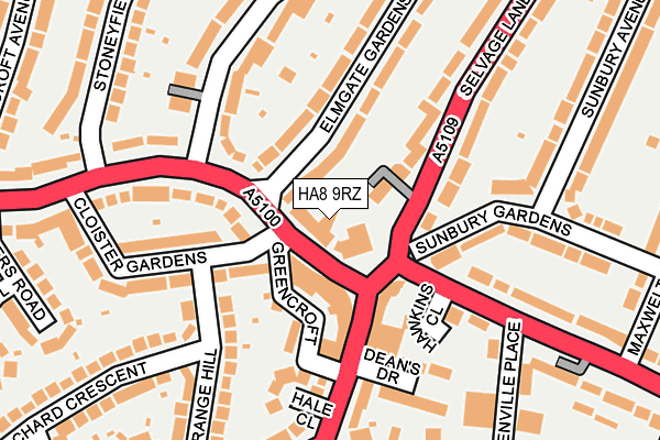 HA8 9RZ map - OS OpenMap – Local (Ordnance Survey)