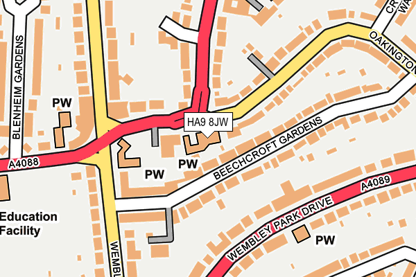 HA9 8JW map - OS OpenMap – Local (Ordnance Survey)
