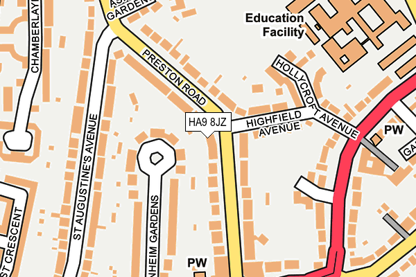 HA9 8JZ map - OS OpenMap – Local (Ordnance Survey)