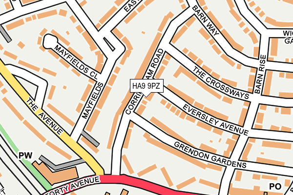 HA9 9PZ map - OS OpenMap – Local (Ordnance Survey)