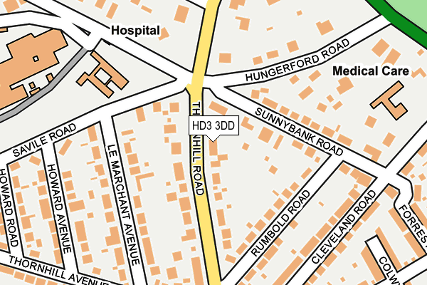 HD3 3DD map - OS OpenMap – Local (Ordnance Survey)