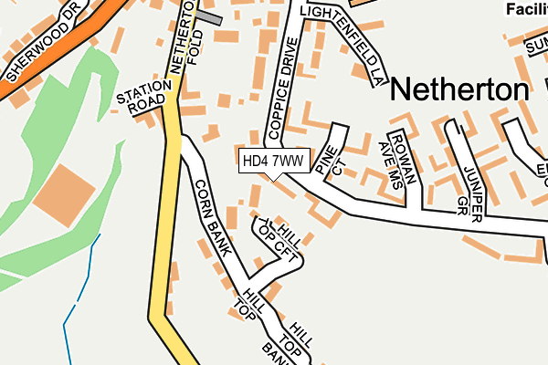 HD4 7WW map - OS OpenMap – Local (Ordnance Survey)