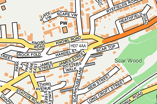 HD7 4AA map - OS OpenMap – Local (Ordnance Survey)
