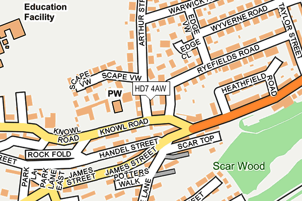 HD7 4AW map - OS OpenMap – Local (Ordnance Survey)