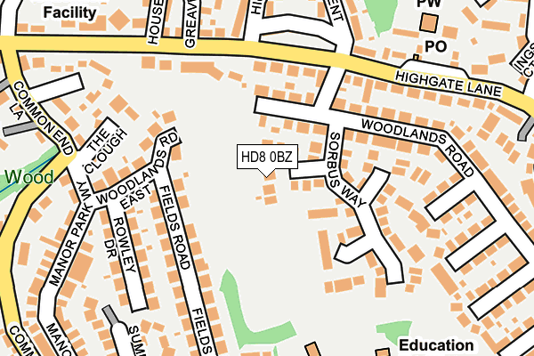 HD8 0BZ map - OS OpenMap – Local (Ordnance Survey)