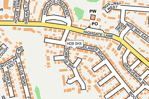 HD8 0HX map - OS OpenMap – Local (Ordnance Survey)