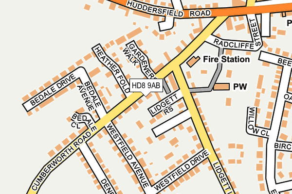 HD8 9AB map - OS OpenMap – Local (Ordnance Survey)