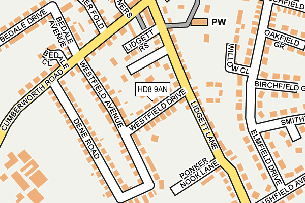 HD8 9AN map - OS OpenMap – Local (Ordnance Survey)