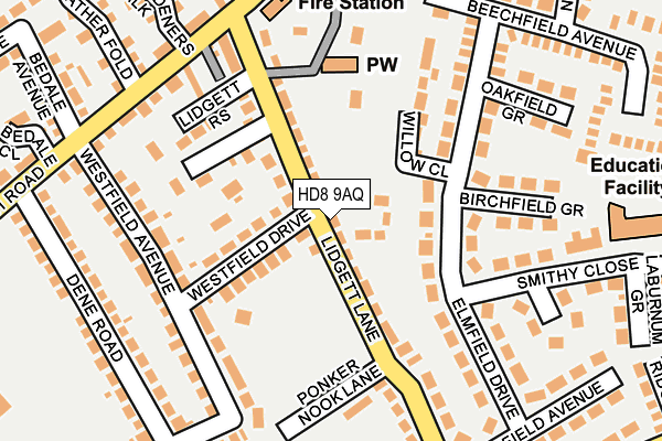 HD8 9AQ map - OS OpenMap – Local (Ordnance Survey)