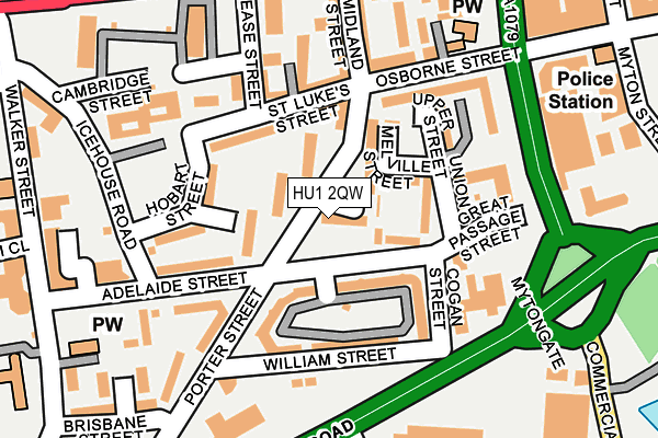 HU1 2QW map - OS OpenMap – Local (Ordnance Survey)