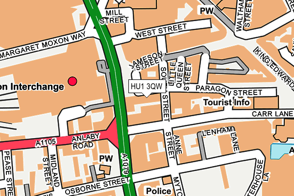 HU1 3QW map - OS OpenMap – Local (Ordnance Survey)