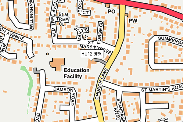 HU12 9PA map - OS OpenMap – Local (Ordnance Survey)