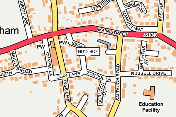 HU12 9QZ map - OS OpenMap – Local (Ordnance Survey)