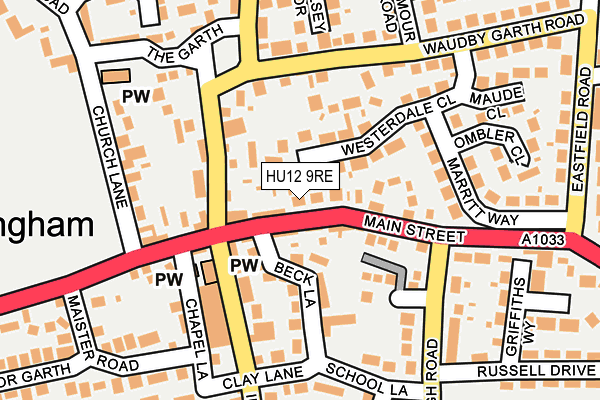 HU12 9RE map - OS OpenMap – Local (Ordnance Survey)