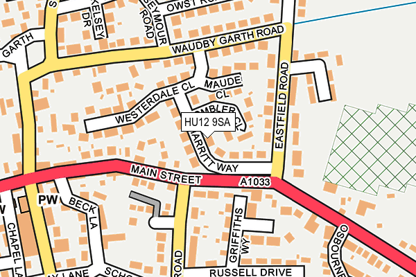 HU12 9SA map - OS OpenMap – Local (Ordnance Survey)