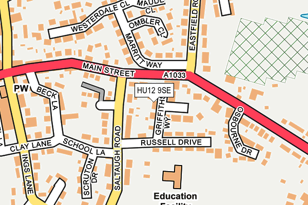 HU12 9SE map - OS OpenMap – Local (Ordnance Survey)