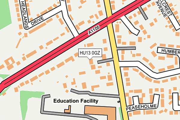 HU13 0GZ map - OS OpenMap – Local (Ordnance Survey)