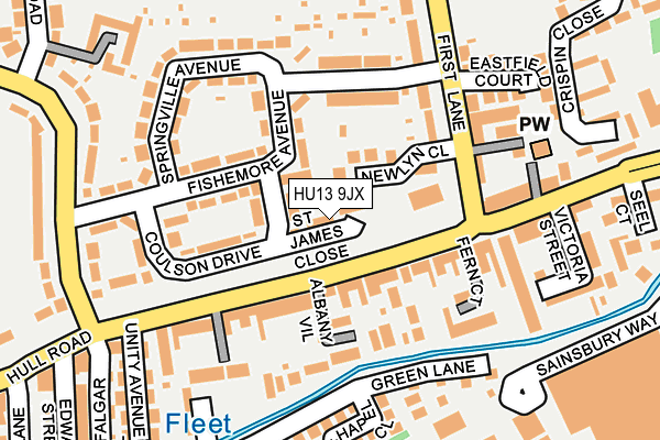 HU13 9JX map - OS OpenMap – Local (Ordnance Survey)