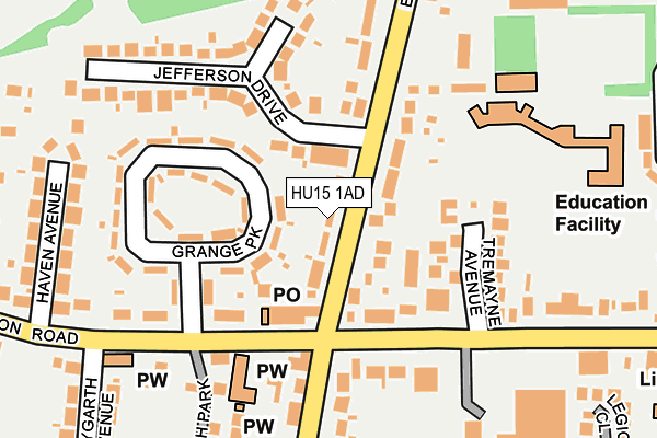 HU15 1AD map - OS OpenMap – Local (Ordnance Survey)