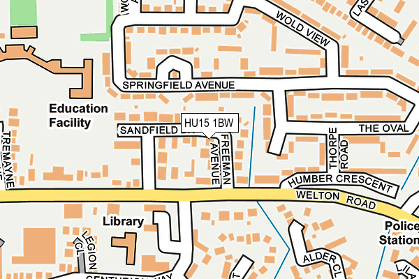 HU15 1BW map - OS OpenMap – Local (Ordnance Survey)