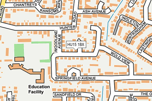 HU15 1BX map - OS OpenMap – Local (Ordnance Survey)
