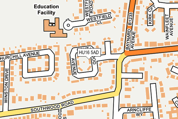 HU16 5AD map - OS OpenMap – Local (Ordnance Survey)